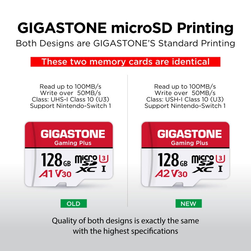 Gigastone [جيغاستون] بطاقة micro SD سعة 128 جيجابايت، جيمينغ بلس، بطاقة ذاكرة MicroSDXC لجهاز نينتندو سويتش 1، وايز، جوبرو، كاميرا داش، كاميرا أمنية، تسجيل فيديو بدقة 4K، UHS-I A1 U3 V30 C10، تصل إلى 100 ميجابايت/ثانية، مع محول - Image 2